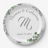 Witte kant en Roos bladeren Bord papier (Voorkant)