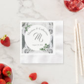 Witte kant en Roos bladeren Bord papier Servet (Insitu)