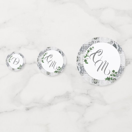 Witte kant en Roos bladeren Confetti (Voorkanten)