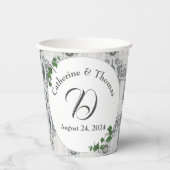 Witte kant en Roos bladeren Papieren Bekers (Voorkant)