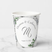 Witte kant en Roos bladeren Papieren Bekers (Achterkant)