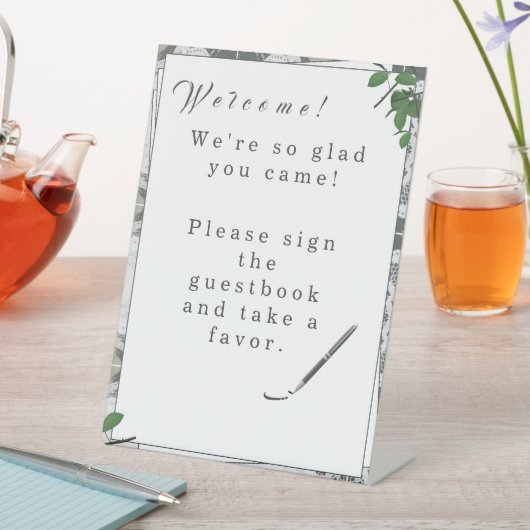 Witte kant en Roos bladeren Reclamebord Met Voetstuk (Insitu)