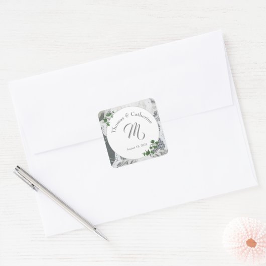 Witte Kant en Roos bladeren Sticker (Envelop)