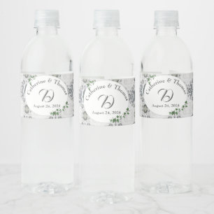 Witte kant en Roos bladeren Waterfles Etiket