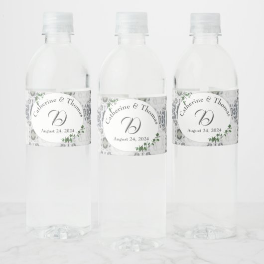 Witte kant en Roos bladeren Waterfles Etiket (Flessen)