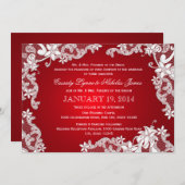 Witte kant en Ruby bruiloft Kaart (Voorkant / Achterkant)