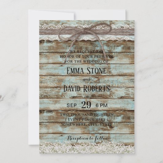 witte kant en twine Rustic Barn Wedding Kaart (Voorkant)