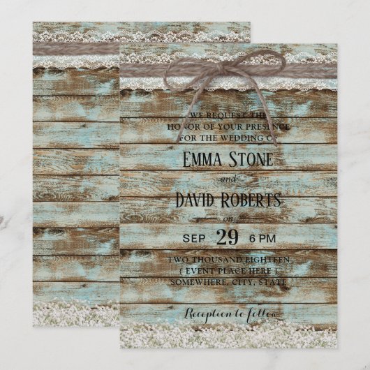 witte kant en twine Rustic Barn Wedding Kaart (Voorkant / Achterkant)