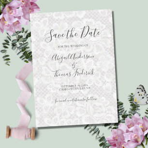 Witte kant Floral Script QR code sparen de Datum Save The Date