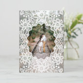 witte kant foto bruiloft uitnodigingen (Staand voorkant)