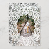 witte kant foto bruiloft uitnodigingen (Voorkant / Achterkant)