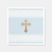 Witte kant Gouden Kruis Baby Blauw Religieus Papie Servetten (Voorkant)
