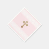 Witte kant Gouden Kruis Roze Religieus Papier Servet (Hoek)