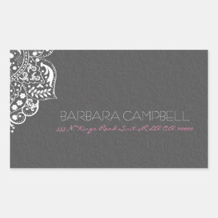 Witte Kant Grijs Bloemen Damast Rechthoekige Sticker