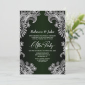 Witte Kant Groene Trouwfeest After Party Kaart (Staand voorkant)