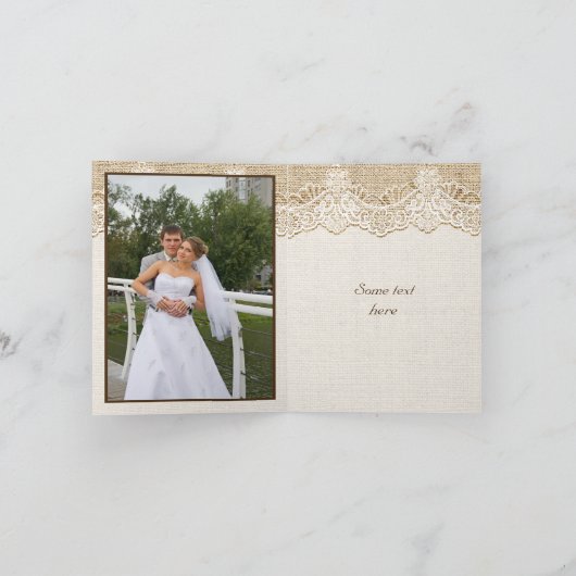 Witte kant & hart op jute bruiloft Dank je wel Bedankkaart (Binnen)