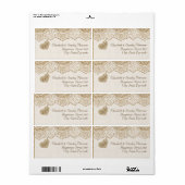 Witte kant & hart op jute bruiloft etiket (Full Sheet)