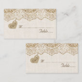 Witte kant & hart op jute bruiloft plaats kaart plaatskaartje (Voorkant / Achterkant)