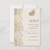 Witte kant & hart op jute bruiloft RSVP (Voorkant)