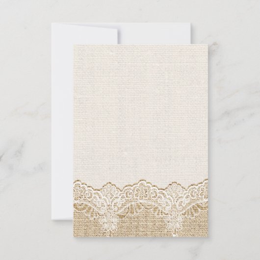 Witte kant & hart op jute bruiloft RSVP (Achterkant)