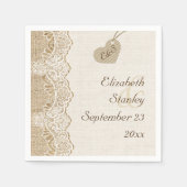 Witte kant & hart op jute rustieke bruiloft servet (Voorkant)