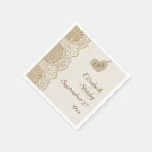 Witte kant & hart op jute rustieke bruiloft servet (Hoek)