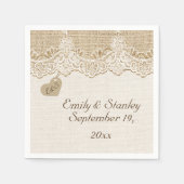 Witte kant & hart op jute rustieke bruiloft servet (Voorkant)