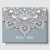 Witte Kant Harten Romantisch Charm Vrijgezellenfee Gastenboek (Voorkant)