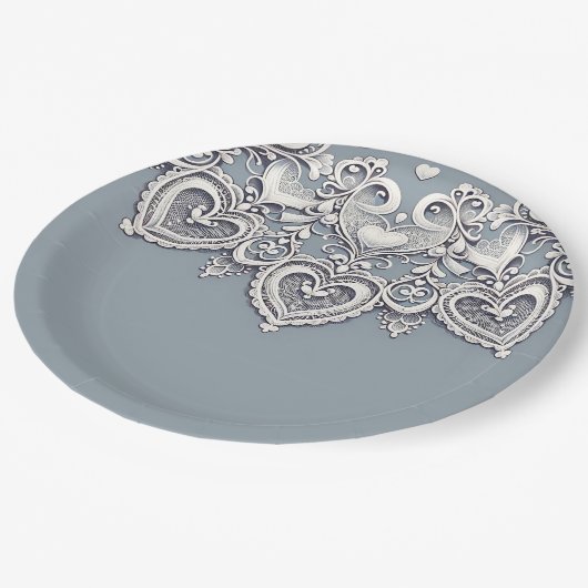 Witte Kant Harten Romantisch Charm Vrijgezellenfee Papieren Bordje (Gekanteld)