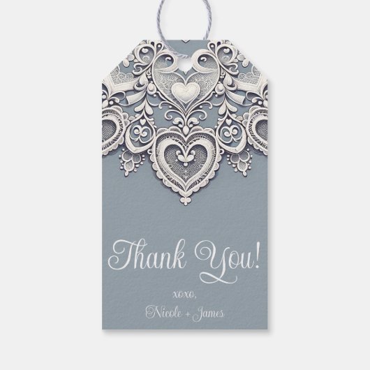 Witte Kant Harten Romantische Charm Bruiloft Bruid Cadeaulabel (Achterkant)