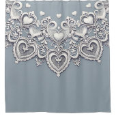 Witte Kant Harten Romantische Charm Elegant Blauw Douchegordijn (Voorkant)