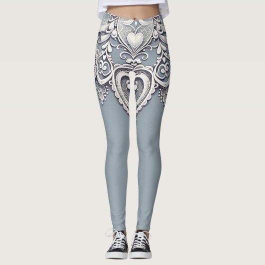 Witte Kant Harten Romantische Charm Elegant Leggings (Voorkant)