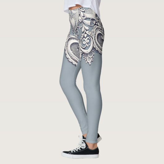 Witte Kant Harten Romantische Charm Elegant Leggings (Links)