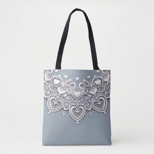 Witte Kant Harten Romantische Charm Elegant Tote Bag (Voorkant)