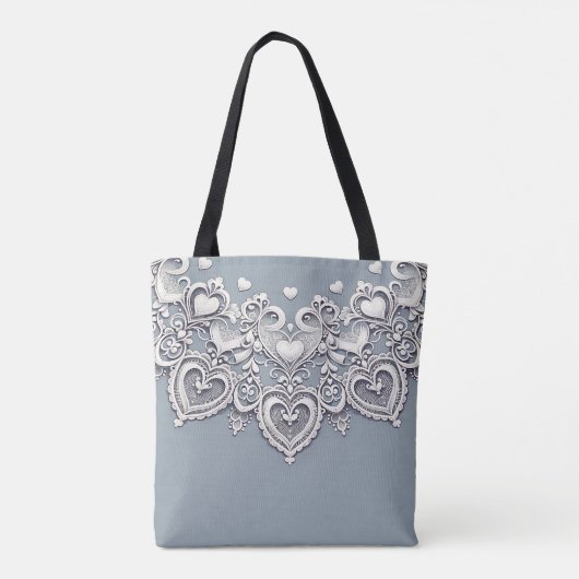 Witte Kant Harten Romantische Charm Elegant Tote Bag (Achterkant)