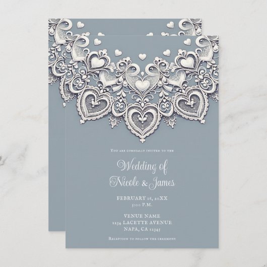 Witte Kant Harten Romantische Charm Elegante Bruil Kaart (Voorkant / Achterkant)