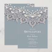 Witte Kant Harten Romantische Charm Quinceañera Pa Kaart (Voorkant / Achterkant)