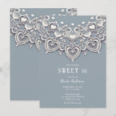 Witte Kant Harten Romantische Charm Sweet 16 Kaart (Voorkant / Achterkant)