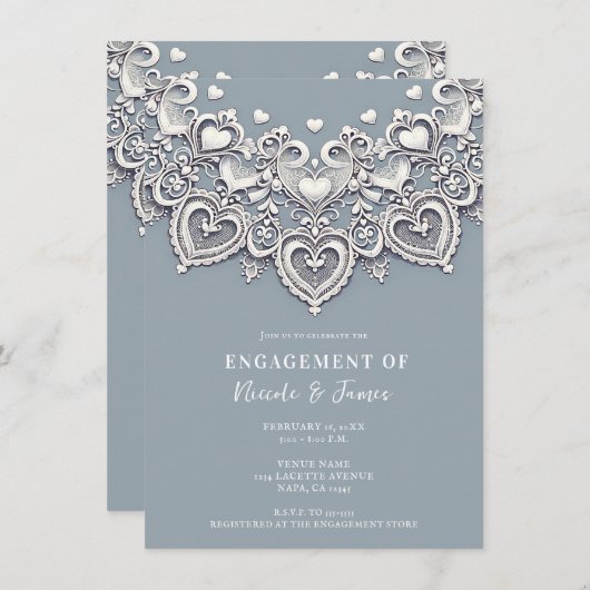 Witte Kant Harten Romantische Charm Verlovingsfees Kaart (Voorkant / Achterkant)