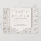 Witte kant hout rustieke land bruiloft receptie informatiekaartje (Voorkant)