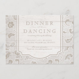 Witte kant hout rustieke land bruiloft receptie informatiekaartje