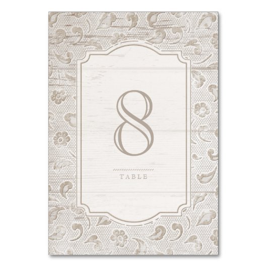 Witte kant hout rustieke land bruiloft tafel kaart (Voorkant)