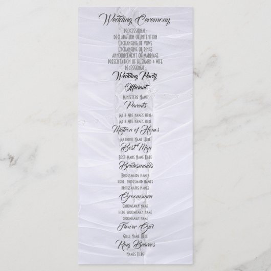 Witte kant jurk kerk bruiloft programma programmakaart (Achterkant)