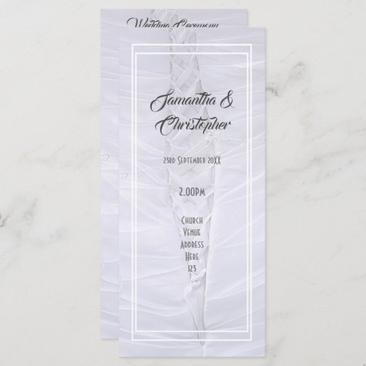 Witte kant jurk kerk bruiloft programma programmakaart (Voorkant / Achterkant)