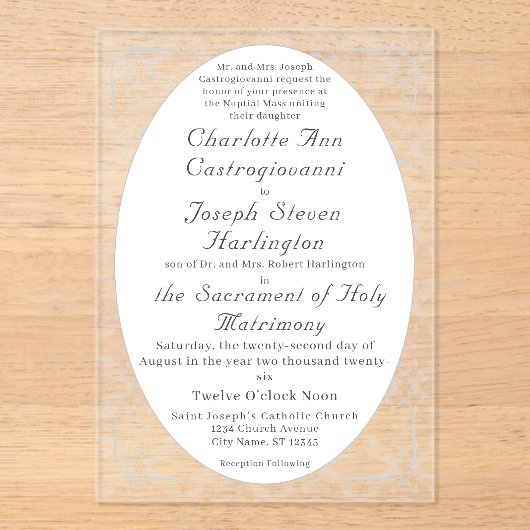  Witte Kant Katholieke bruiloft Acryl Uitnodigingen (Voorkant)