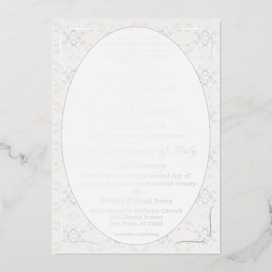  Witte Kant Katholieke bruiloft Folie Uitnodiging (Voorkant)