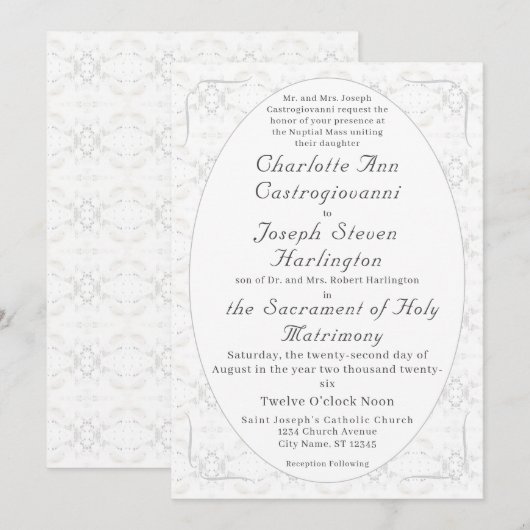  Witte Kant Katholieke bruiloft Kaart (Voorkant / Achterkant)