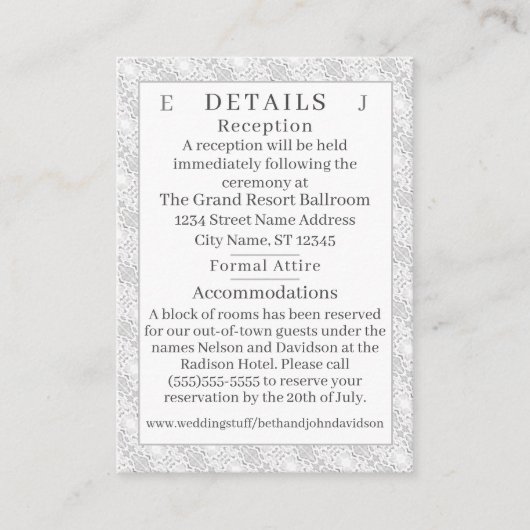 Witte kant katholieke monogrammen - Gegevens Informatiekaartje (Voorkant)