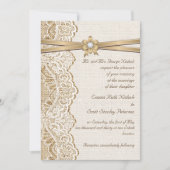 Witte kant, lint, bloem & jute bruiloft kaart (Voorkant)