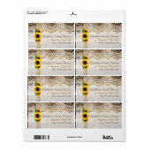 Witte kant, lint & zonnebloemen op houten huwelijk etiket (Full Sheet)